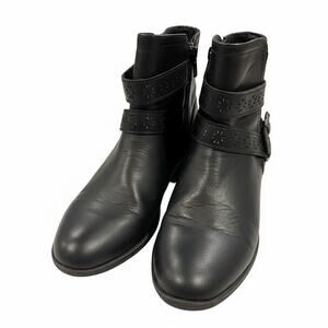 SO Girls Black Ankle Boots Size 5 Faux Leather Side Zip Buckle Strap Kohls